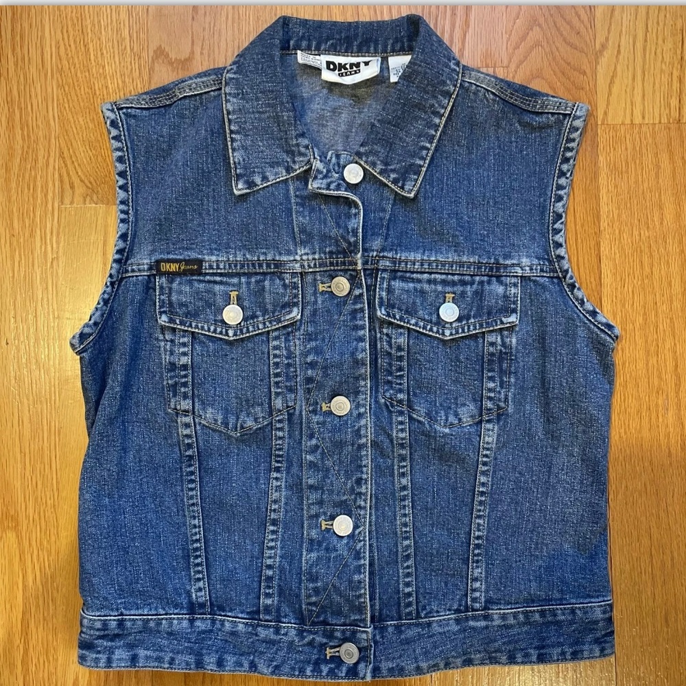 DKNY VEST VINTAGE BLUE DENIM Jean EUC button medium classic